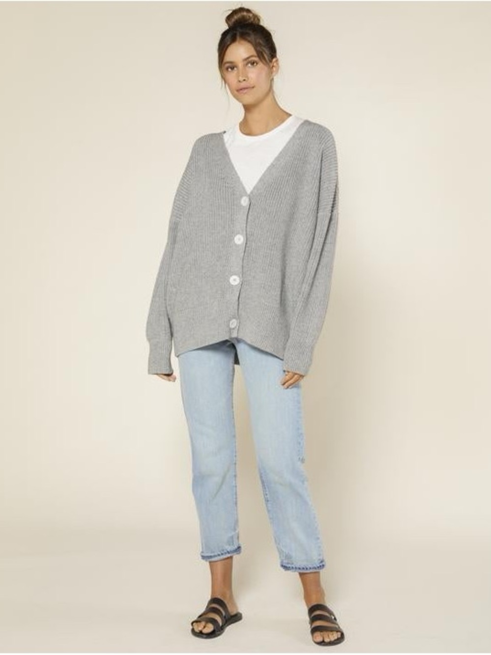 Outerknown Oversized V-Neck Button Cardigan - Gray